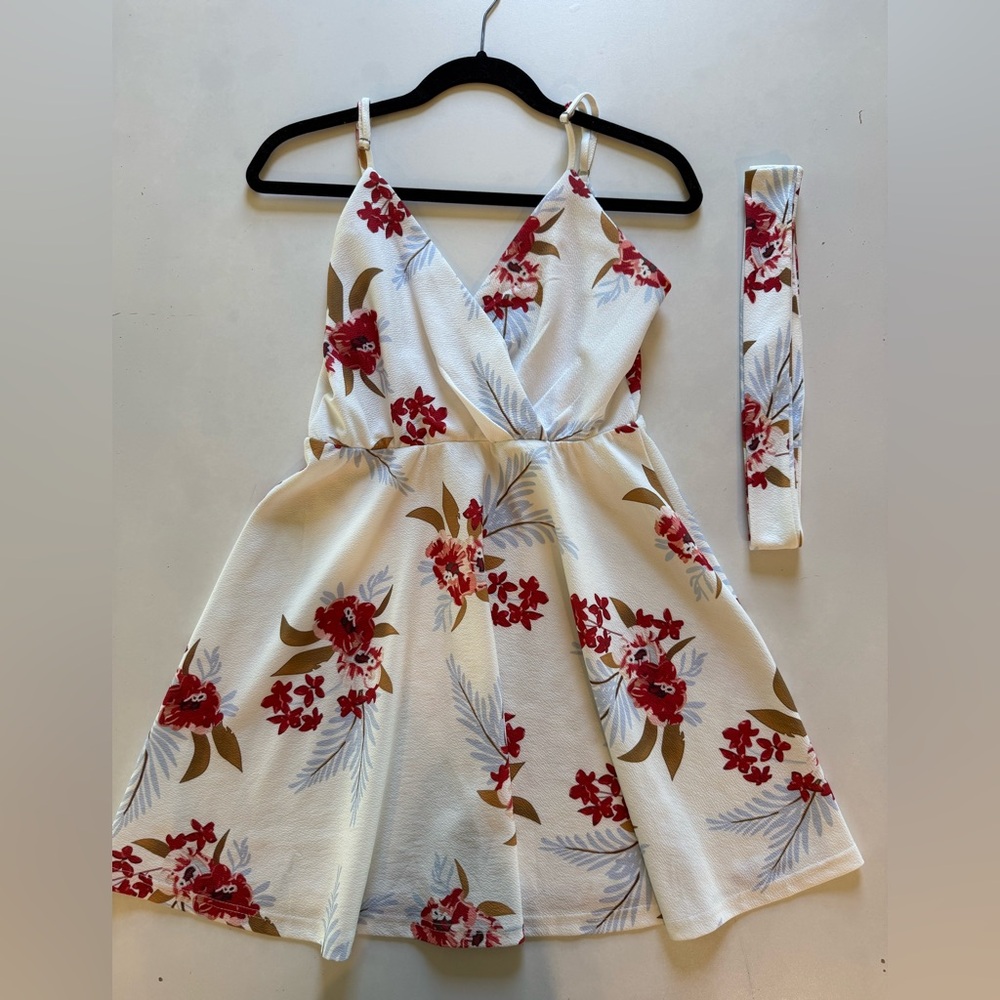 Floral Wrap Dress with Red and White Pattern